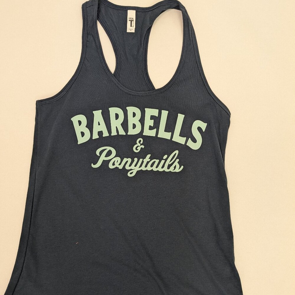 Barbells And Ponytails Logo Racerback Tank Top Sz L NEW